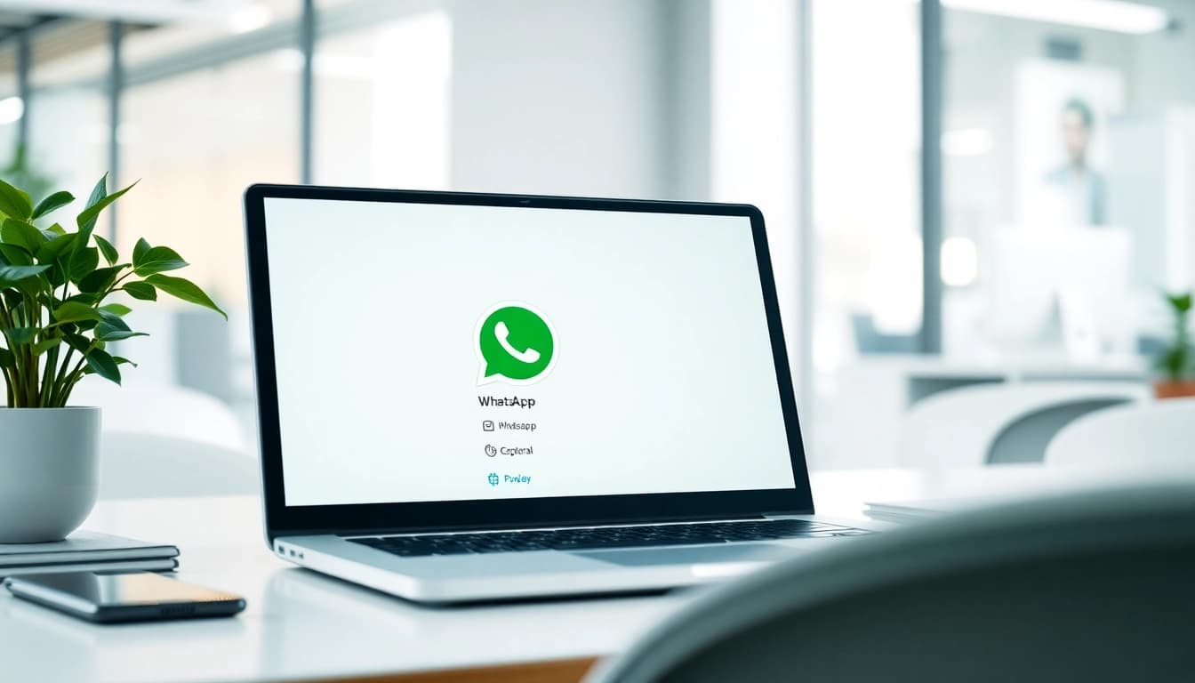 Enhance your communication experience with WhatsApp网页版 on a sleek laptop in a modern workspace.