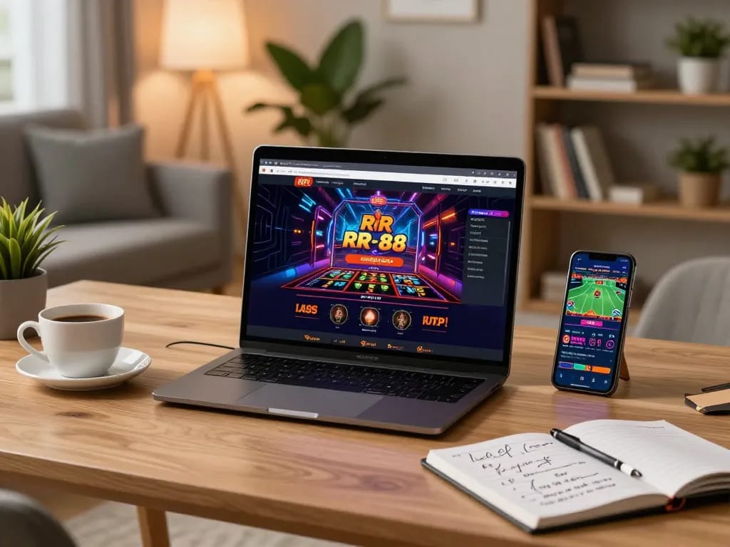 Engaging with the RR 88 online casino app in a cozy home setup while reviewing strategies.