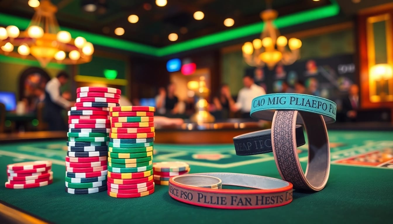 Festivalines medžiagines juosteles su dizainu showcased at a luxury casino table surrounded by excitement.