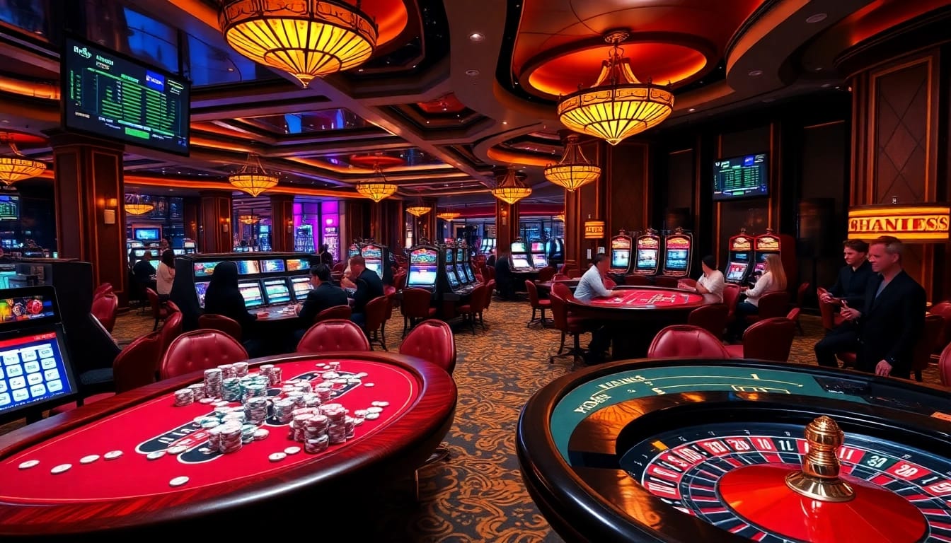 Experience the thrill of high-stakes gambling at a Nhà cái uy tin casino, featuring luxurious tables and vibrant slot machines.