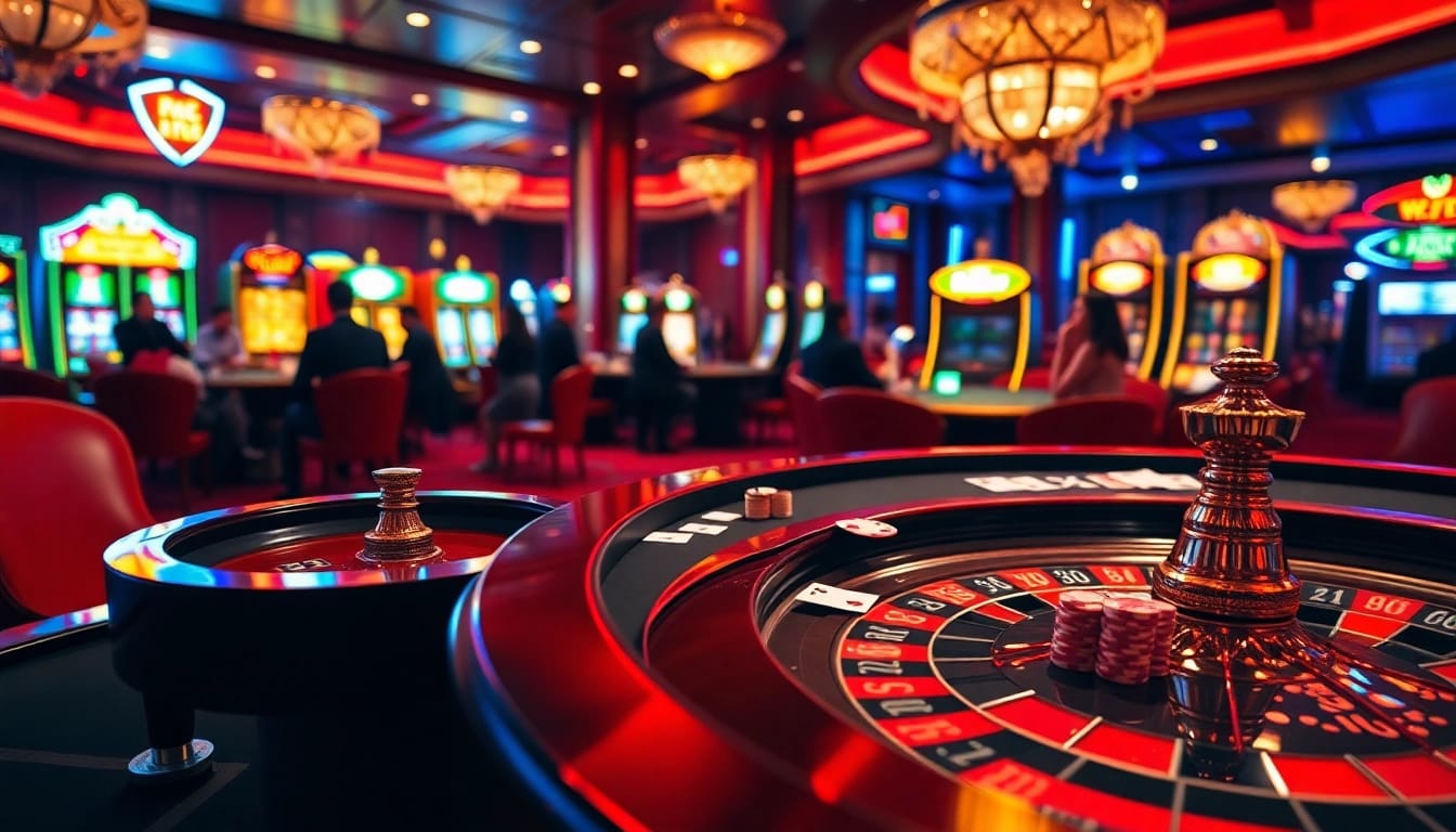 Experience gaming excitement at XX88 with vibrant casino tables and roulette wheels.