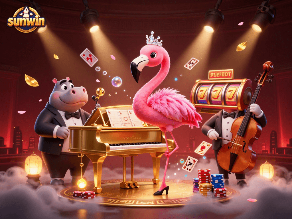 Experience vibrant casino excitement with sunwin's stunning 3D lounge singer and lively characters.