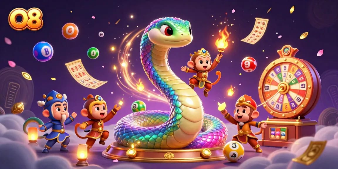 Experience dynamic gaming with O8, where colorful lottery elements and magical characters create thrilling moments.