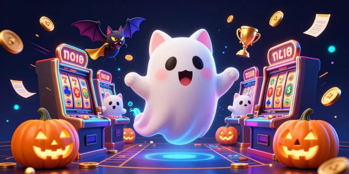 Experience thrilling gameplay at llwin with a lively 3D casino illustration featuring a friendly ghost cat.