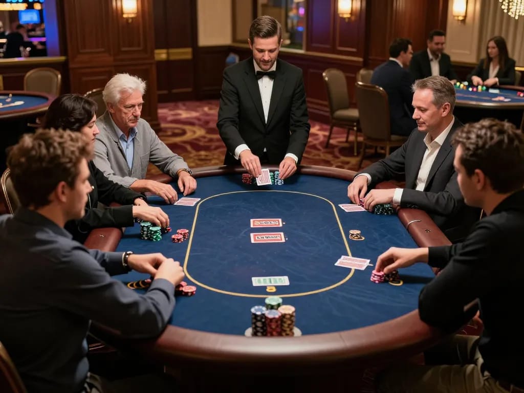 Experience strategic gambling with xo88 at a luxurious poker table, high stakes, and engaging players.
