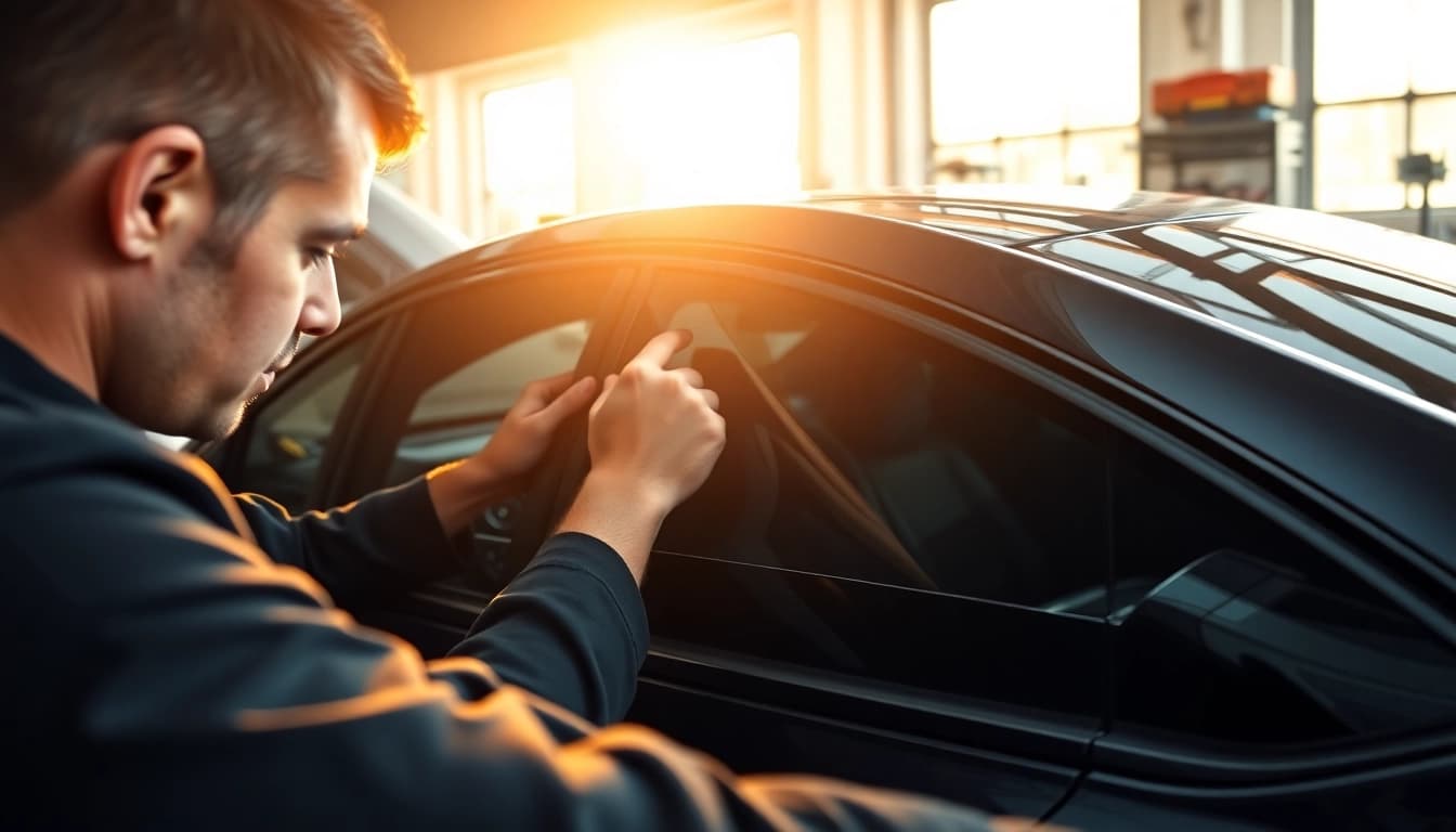 Window tinting Cleveland TN service demonstrates professional application in a stylish car interior.