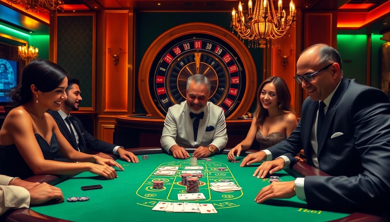Players enjoying a thrilling blackjack game at XX88 casino table in a luxurious atmosphere.