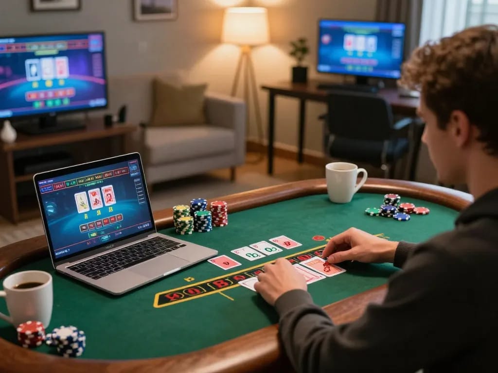 Player engaging in strategic gameplay at TR88 online casino, focusing on live dealer blackjack.