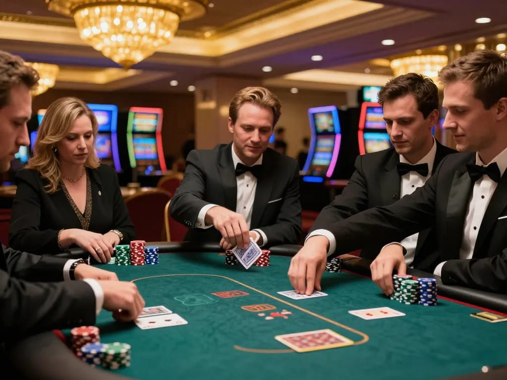 Players showcase winning hands in an exciting poker game at the upscale tx88 casino.