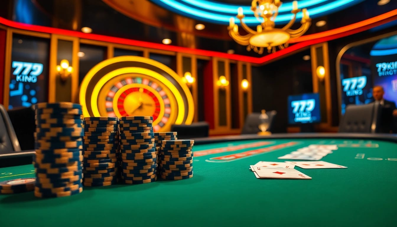 Engage in the thrilling poker action at 79king with vibrant chips and energetic atmosphere.