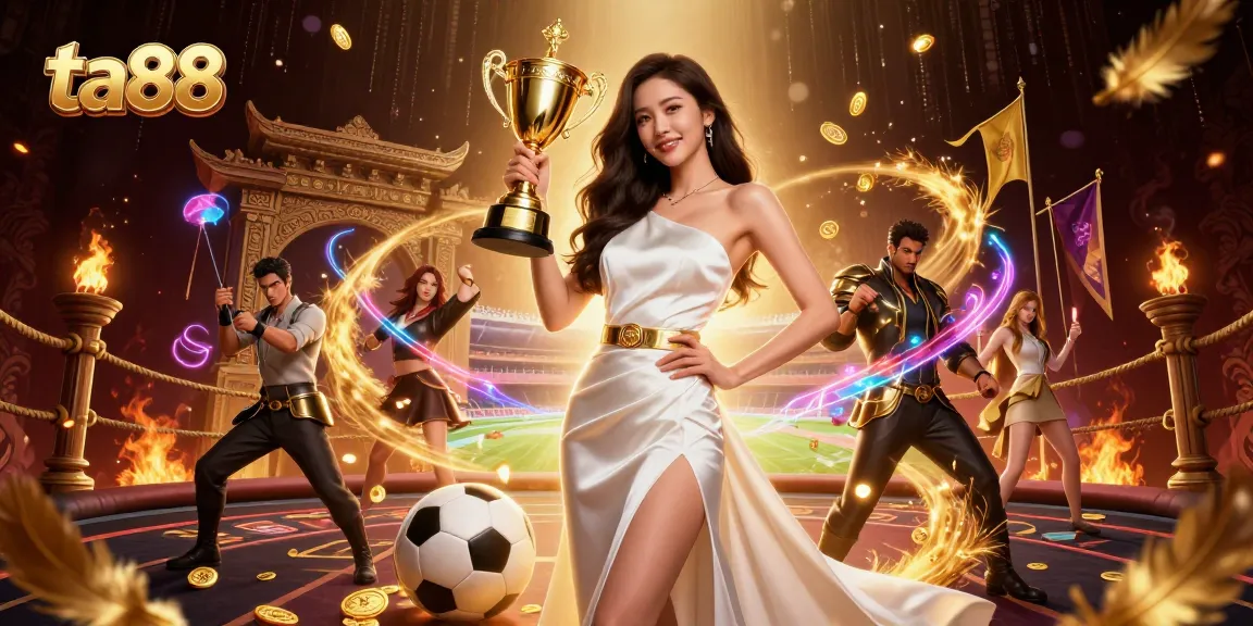 Bet on ta88 with a victorious Asian woman in a luxurious gown celebrating sports betting triumph