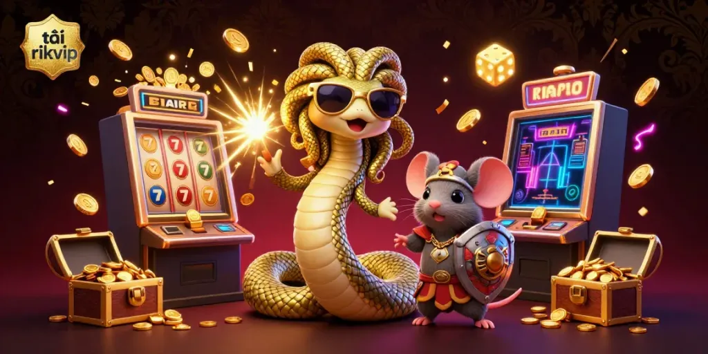 Win big and download tải rikvip with exciting casino game graphics featuring Medusa and a warrior mouse.