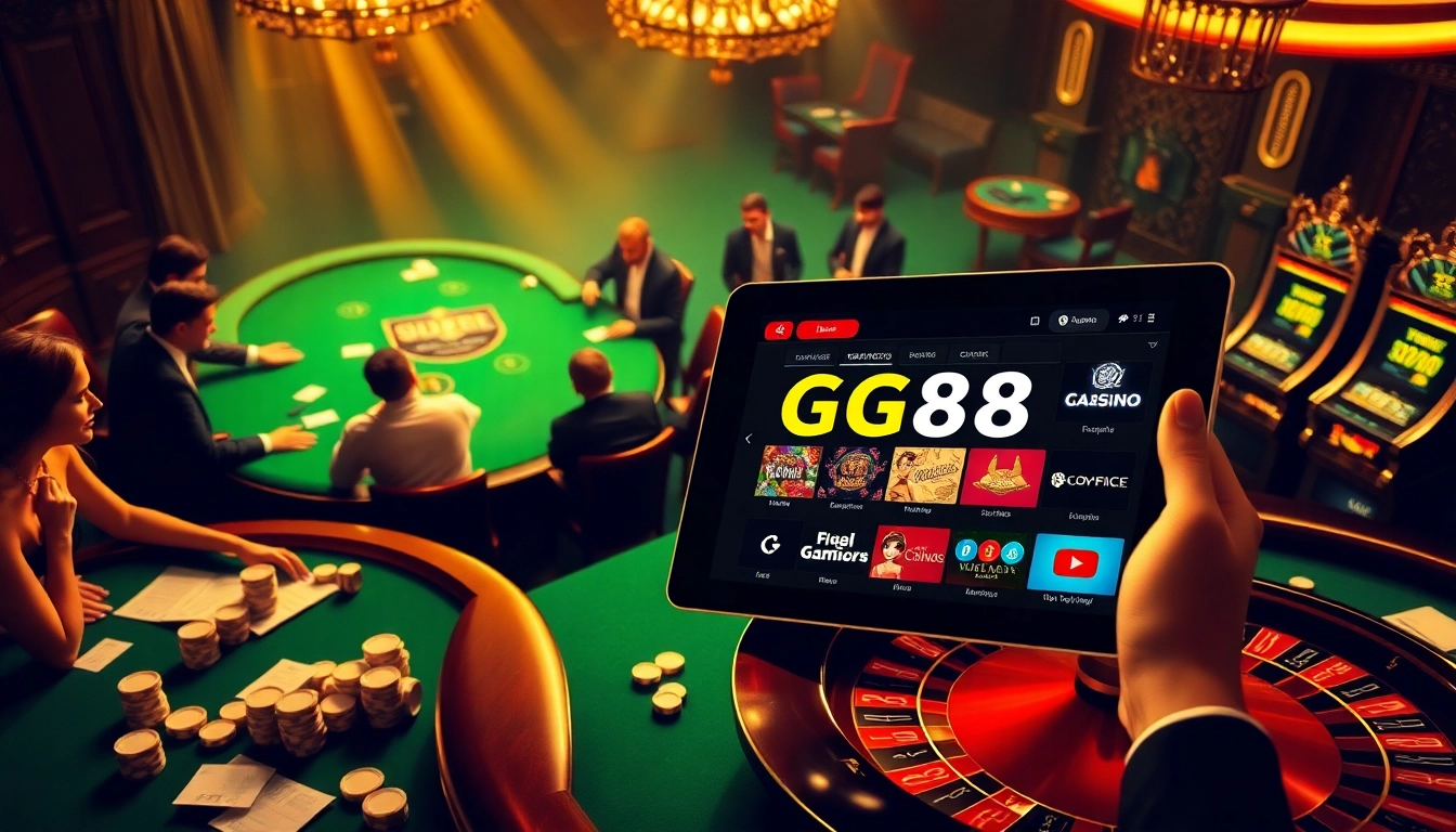Experience high-stakes gaming at GG88 casino, featuring luxury tables and vibrant slot machines.