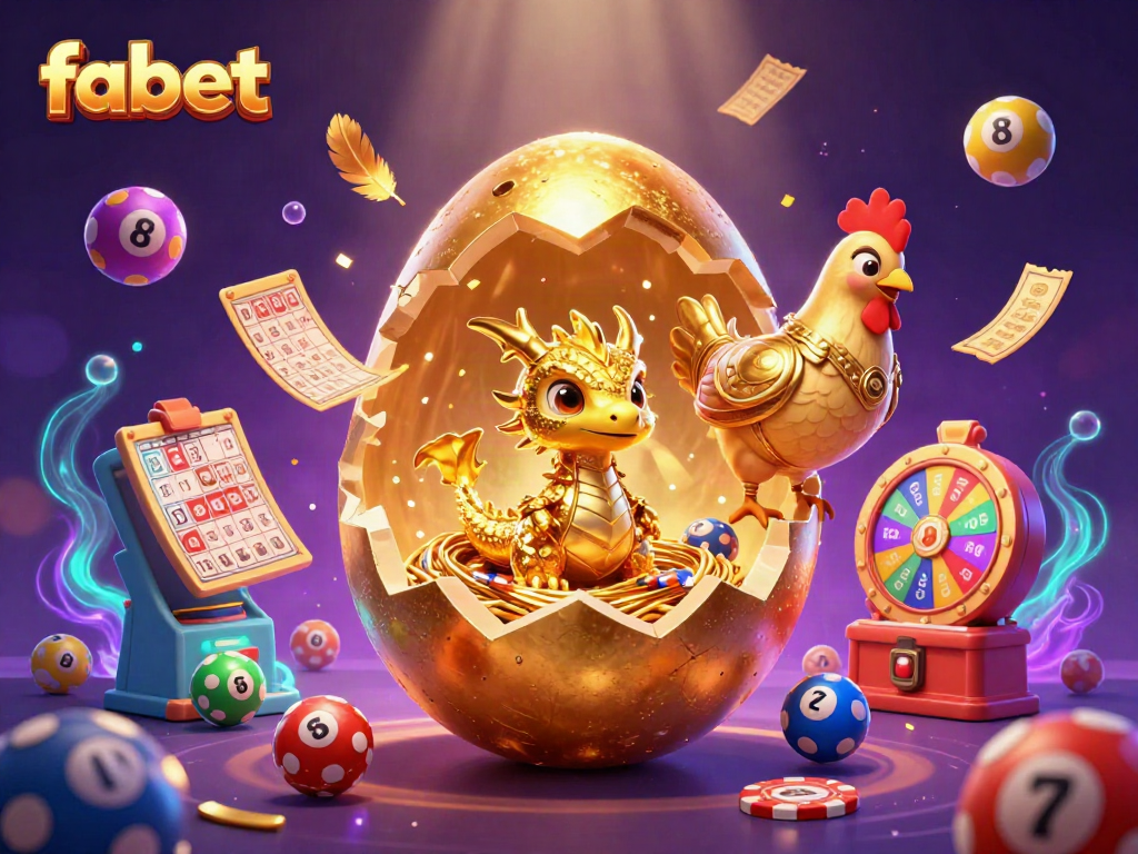Experience fabet's thrilling casino atmosphere with a golden dragon and dynamic lottery elements.