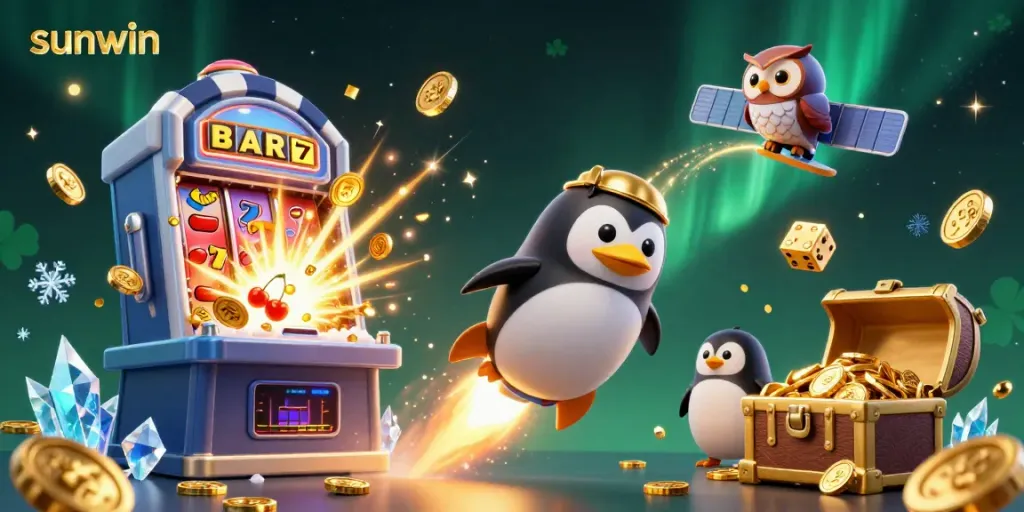Experience the thrilling world of sunwin with dynamic gambling scenes and vibrant casino elements.