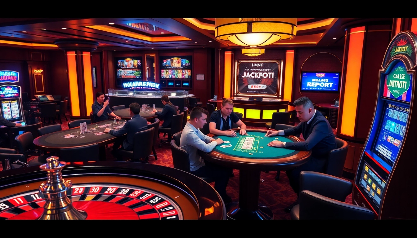 Experience vibrant gaming excitement at https://mm88.report/ with players engaged around a lively casino scene.