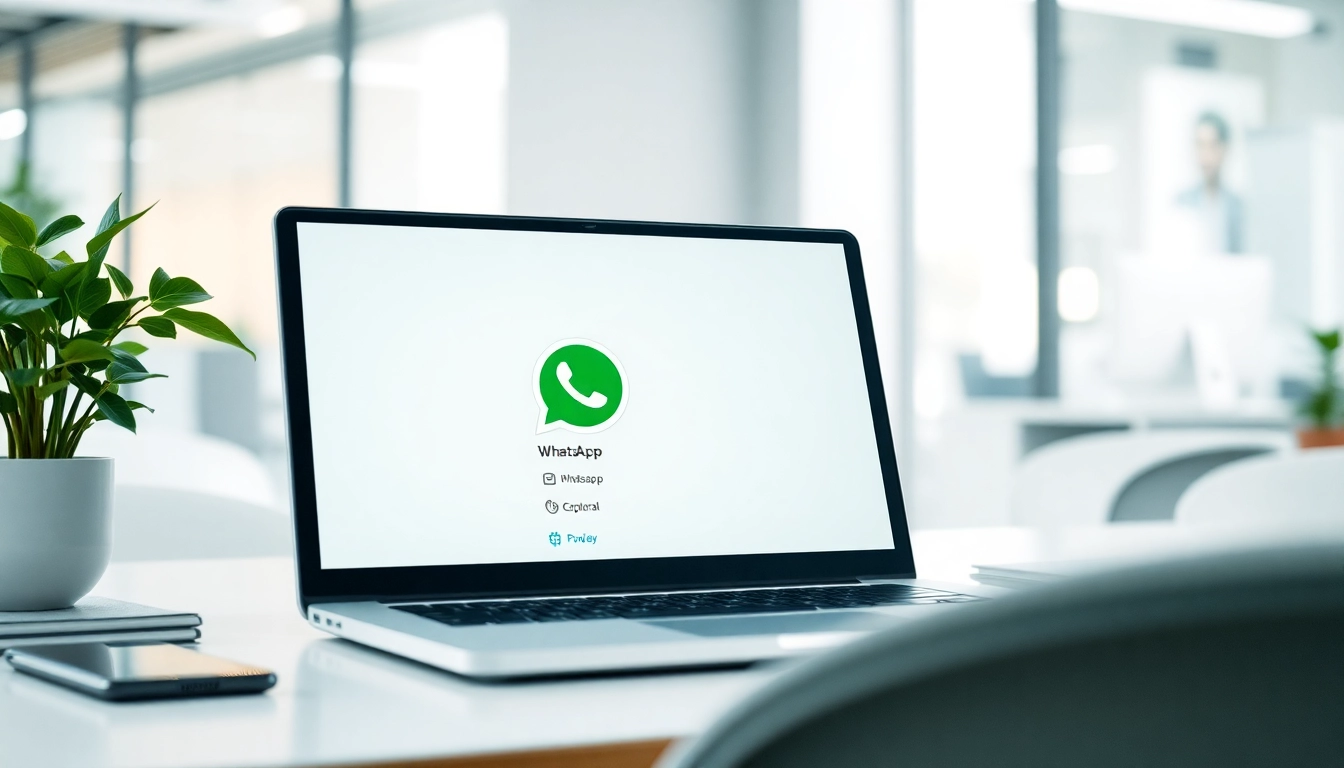 Enhance your communication experience with WhatsApp网页版 on a sleek laptop in a modern workspace.
