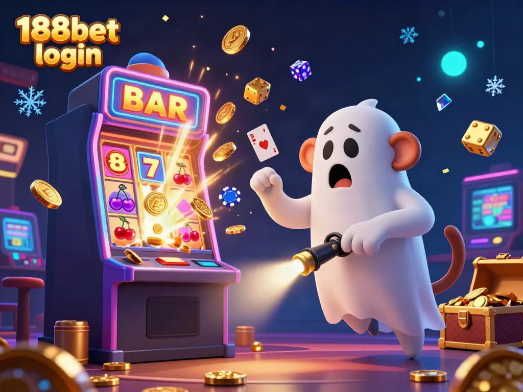 Play at 188bet login with a whimsical illustration of a playful monkey juggling golden casino items.