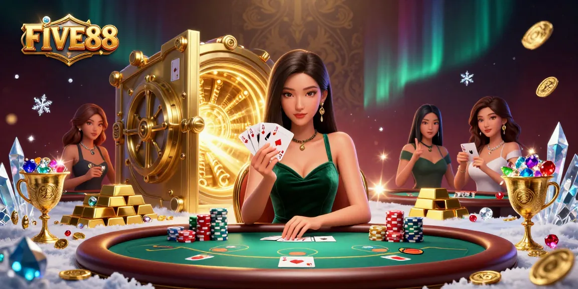 Engage in thrilling poker action at FIVE88 with high-stakes cards and sparkling treasures.