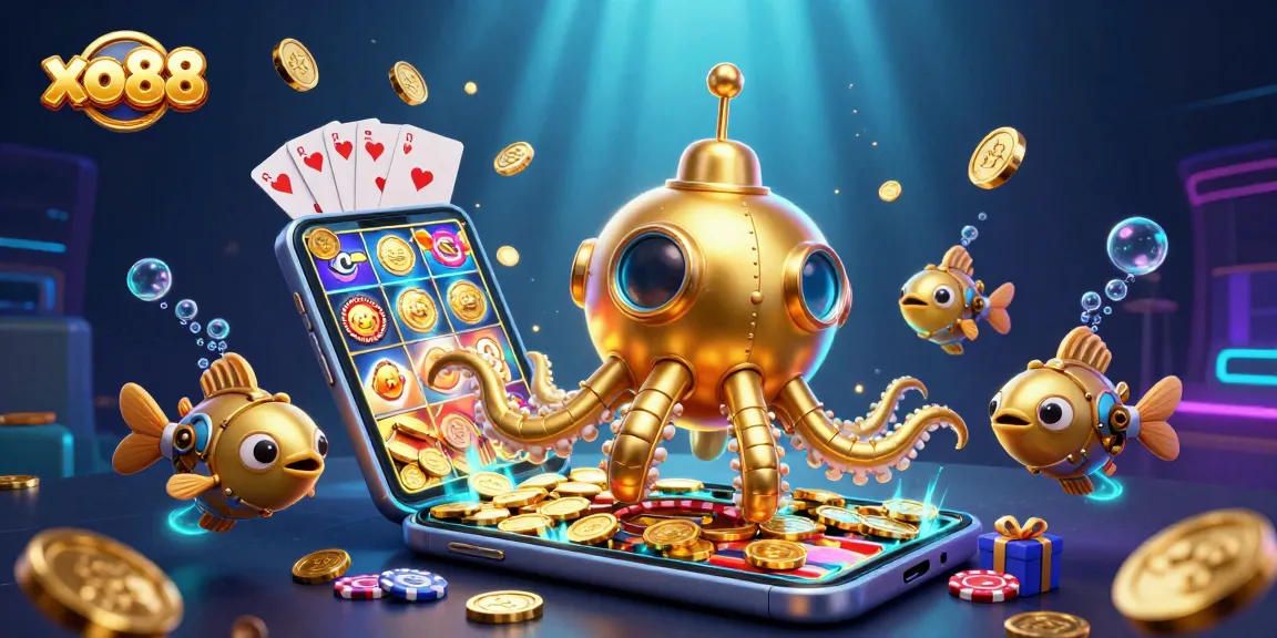 Experience the excitement of xo88 with a vibrant 3D kraken submarine amidst golden coins and casino elements.