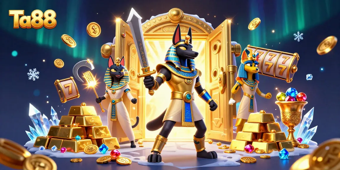 Spin the reels at Ta88 with Anubis and Bastet amidst golden treasures.