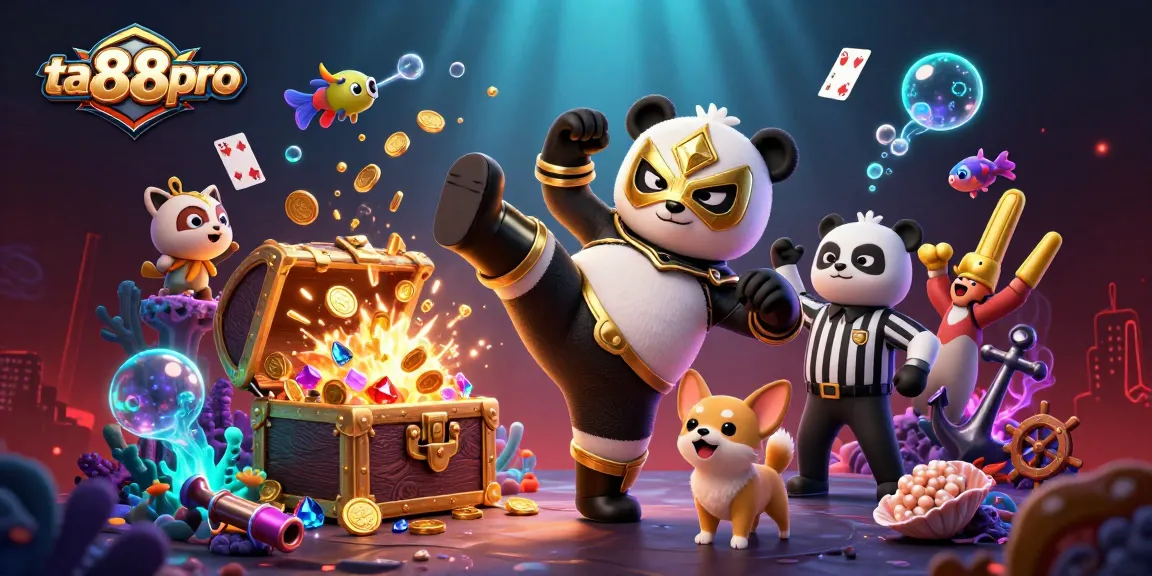 Engage with thrilling gameplay at ta88pro showcasing a panda fighter and lively crowd in a vibrant casino scene.