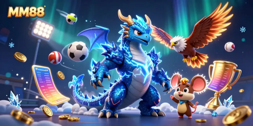 Experience thrilling gameplay with MM88, featuring dynamic 3D characters and casino elements.