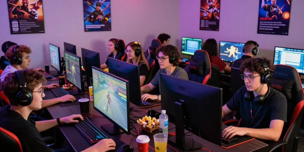Vibrant gaming community enjoying rokok88 super experience in a modern lounge.
