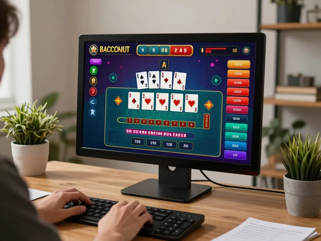 Experience thrilling baccarat gameplay at 98win in a cozy home office.
