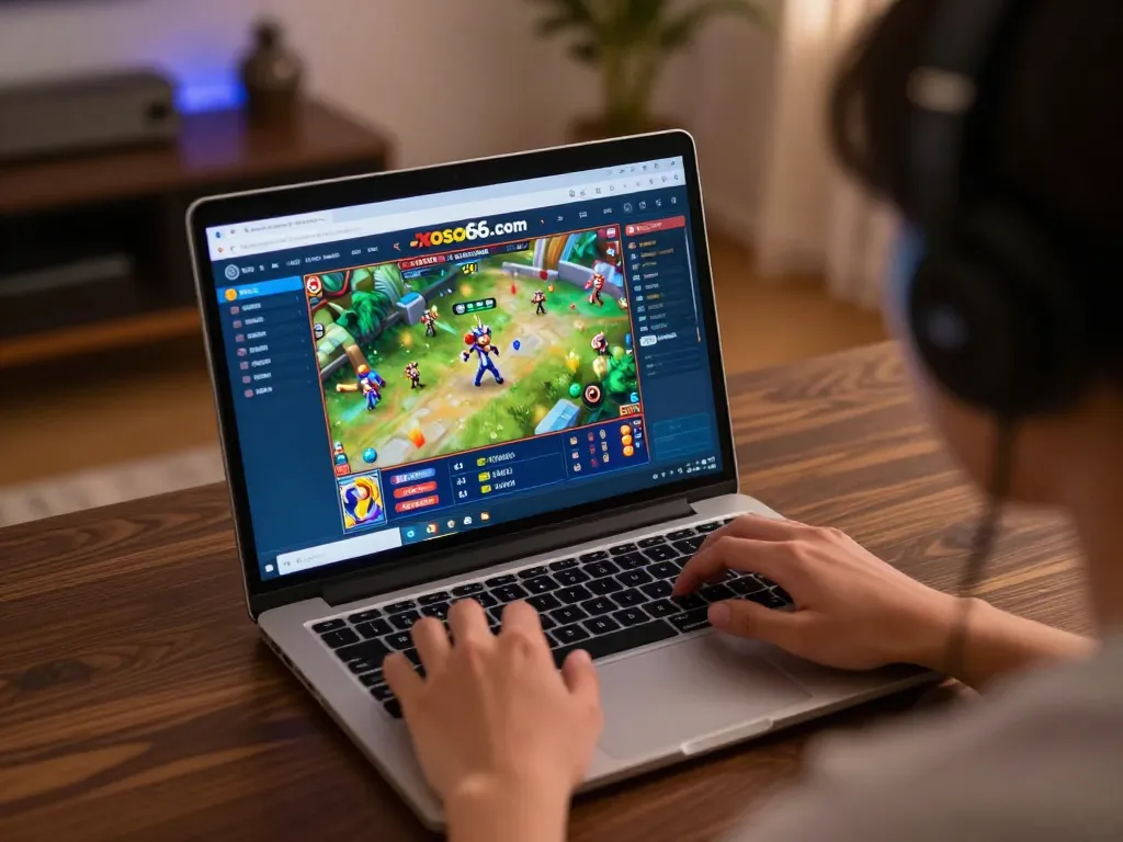 Engaging with xoso66 com for an online casino experience, user immersed in gameplay.