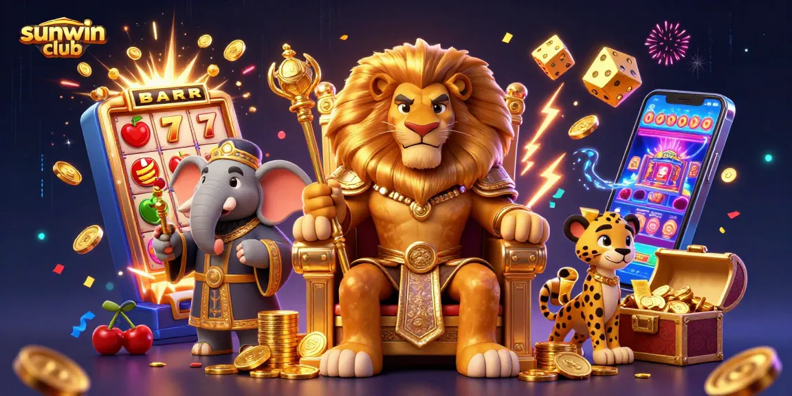 Experience the thrilling games of sunwin club with a vibrant 3D casino scene showcasing a lion king and vibrant elements.