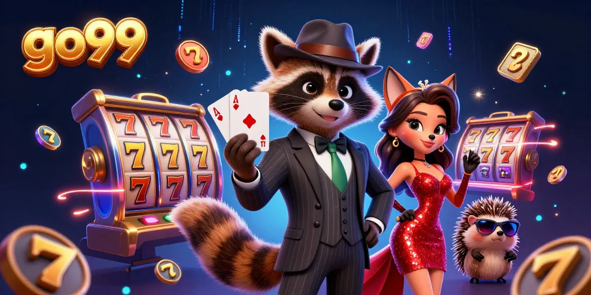 Experience the excitement of go99 with a raccoon and fox in a vibrant casino scene.