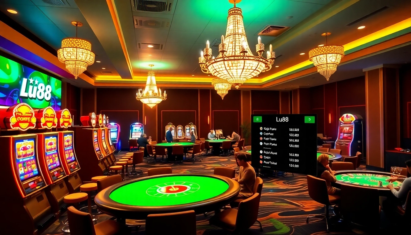 Engaging players enjoying vibrant games at Lu88 casino, showcasing thrilling betting action.